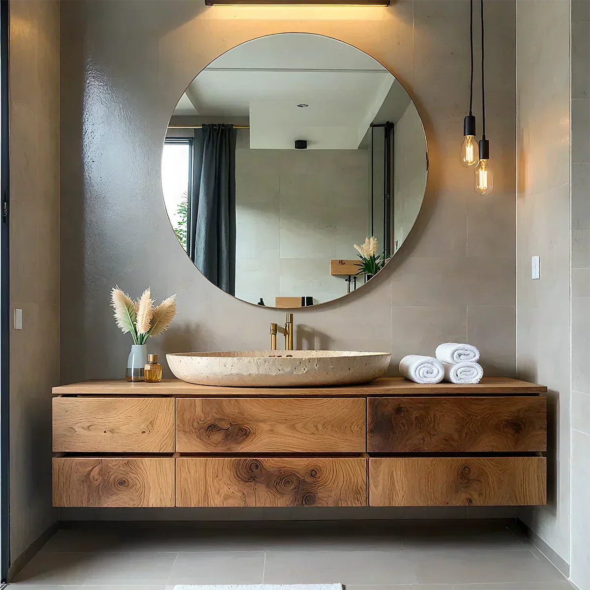 Floating Solid Wood Bathroom Vanity with Modern Storage - Elitegemse