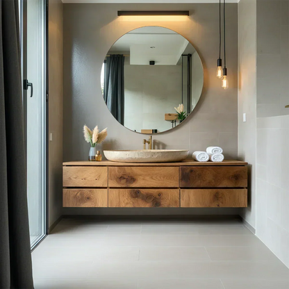 Floating Solid Wood Bathroom Vanity with Modern Storage - Elitegemse