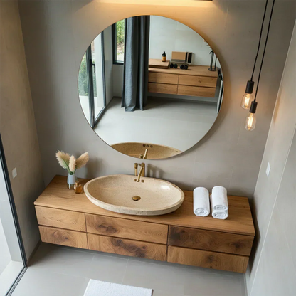 Floating Solid Wood Bathroom Vanity with Modern Storage - Elitegemse