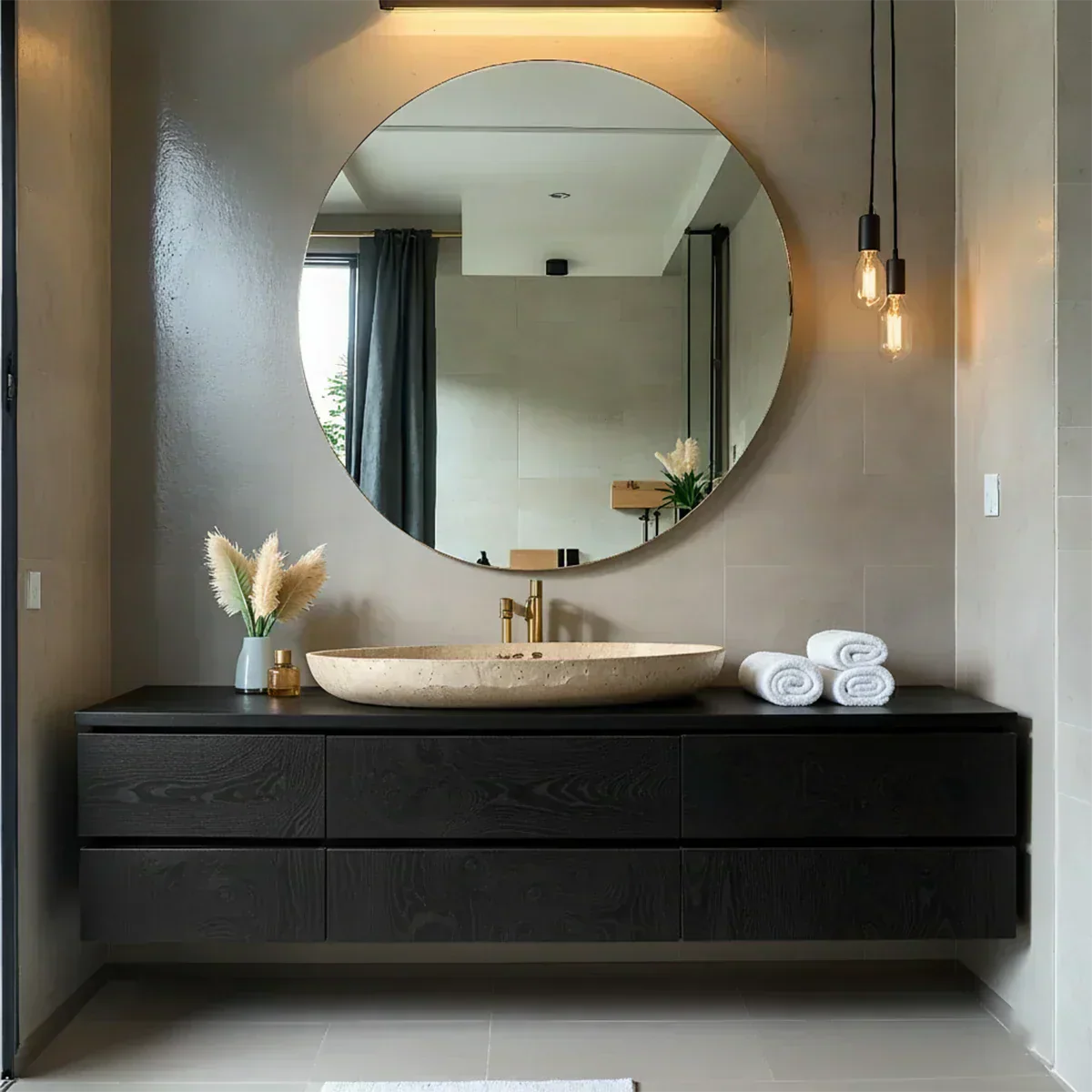 Floating Solid Wood Bathroom Vanity with Modern Storage - Elitegemse