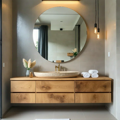 Floating Solid Wood Bathroom Vanity with Modern Storage - Elitegemse