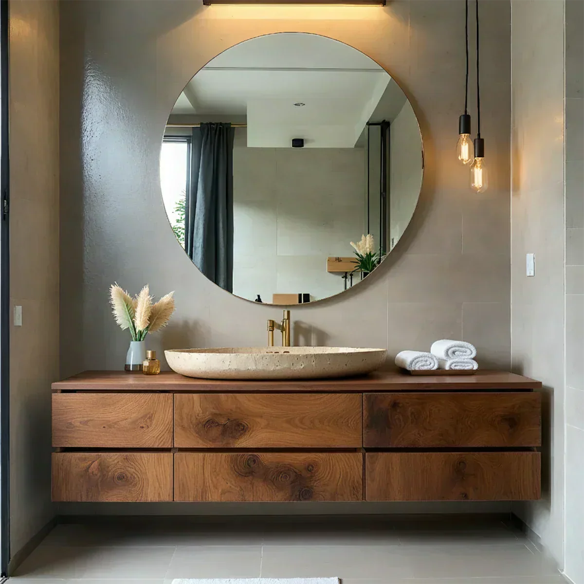 Floating Solid Wood Bathroom Vanity with Modern Storage - Elitegemse