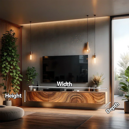 Floating Solid Wood TV Console with Artistic Grain & Soft Edge Design - Elitegemse