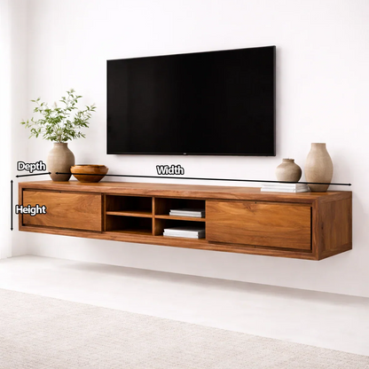 Floating Solid Wood TV Stand with Open Shelving Minimalist Media Console - Elitegemse