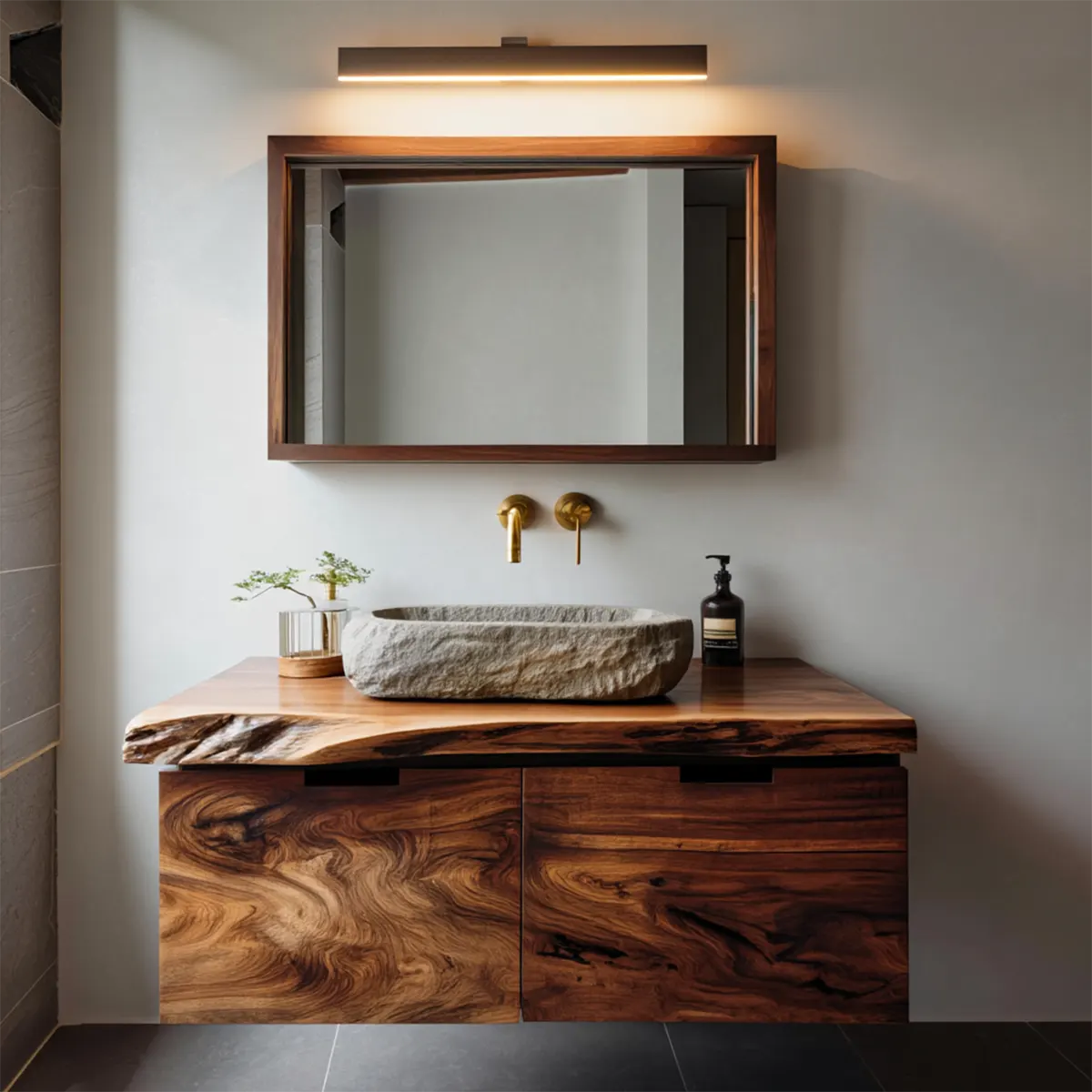 Floating Traditional Bathroom Vanity Cabinet in Natural Solid Wood - Elitegemse
