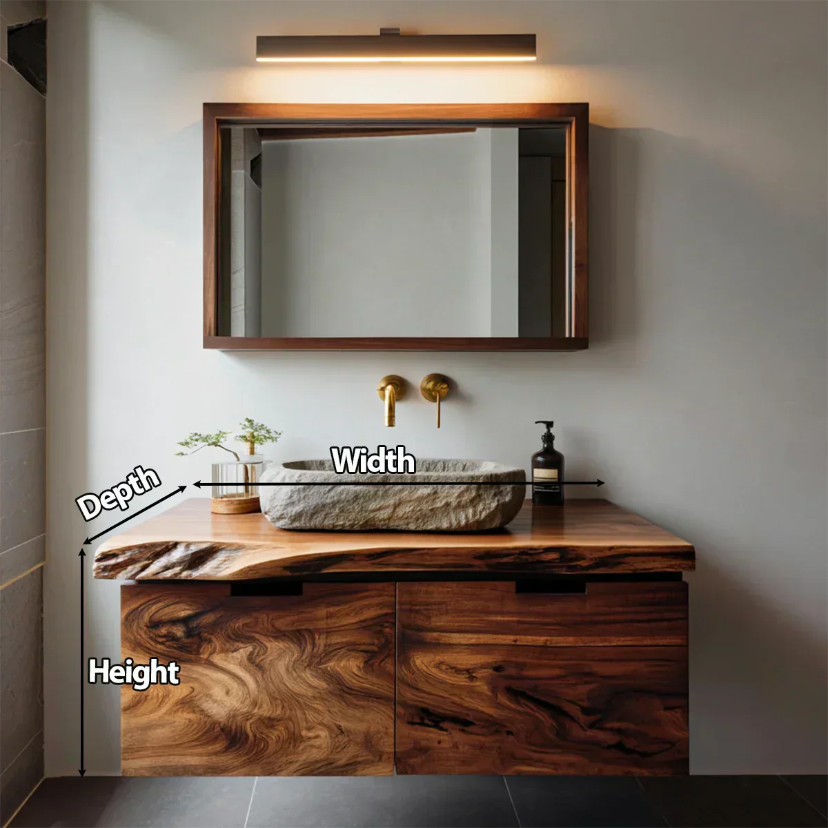 Floating Traditional Bathroom Vanity Cabinet in Natural Solid Wood - Elitegemse