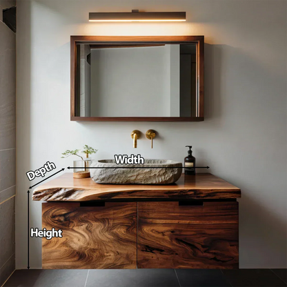 Floating Traditional Bathroom Vanity Cabinet in Natural Solid Wood - Elitegemse
