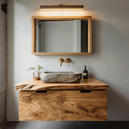 Floating Traditional Bathroom Vanity Cabinet in Natural Solid Wood - Elitegemse
