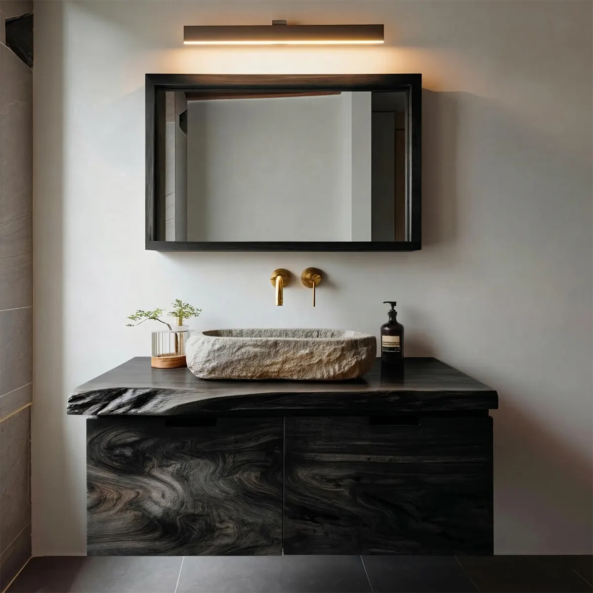 Floating Traditional Bathroom Vanity Cabinet in Natural Solid Wood - Elitegemse