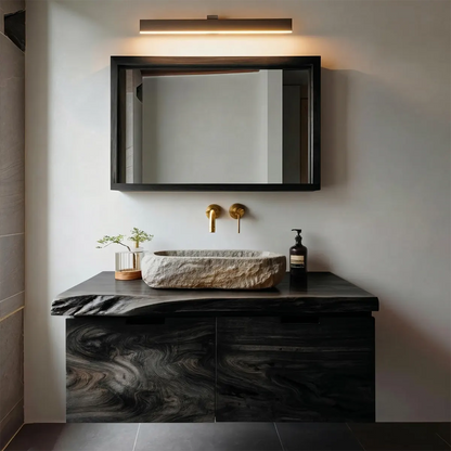 Floating Traditional Bathroom Vanity Cabinet in Natural Solid Wood - Elitegemse