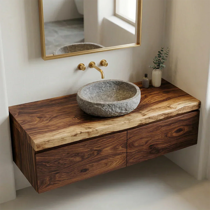 Floating Traditional Bathroom Vanity Cabinet in Natural Solid Wood - Elitegemse