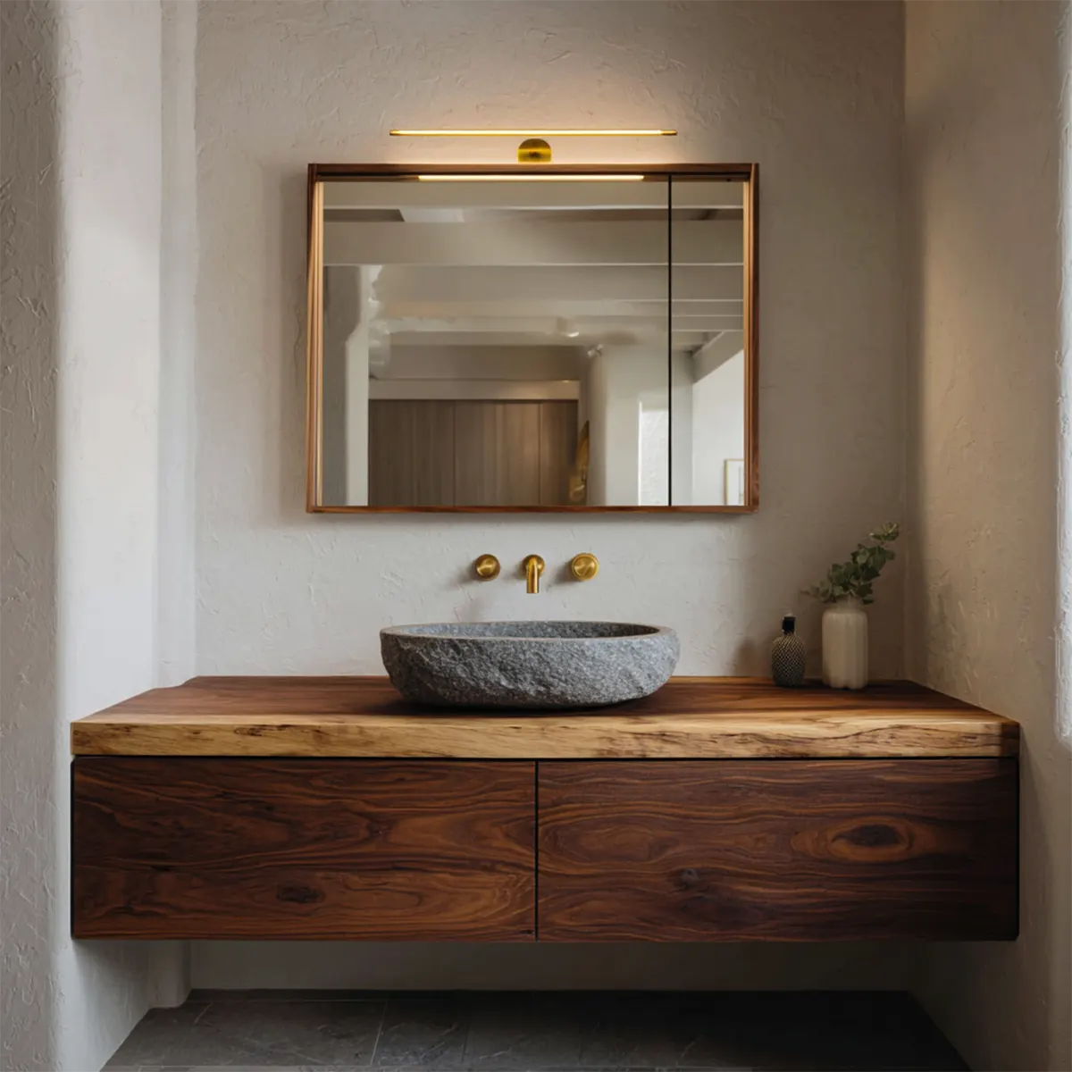 Floating Traditional Bathroom Vanity Cabinet in Natural Solid Wood - Elitegemse