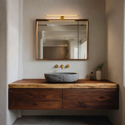 Floating Traditional Bathroom Vanity Cabinet in Natural Solid Wood - Elitegemse