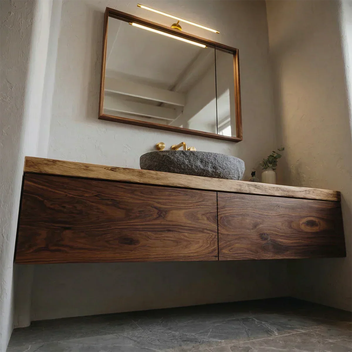 Floating Traditional Bathroom Vanity Cabinet in Natural Solid Wood - Elitegemse