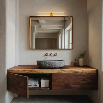 Floating Traditional Bathroom Vanity Cabinet in Natural Solid Wood - Elitegemse