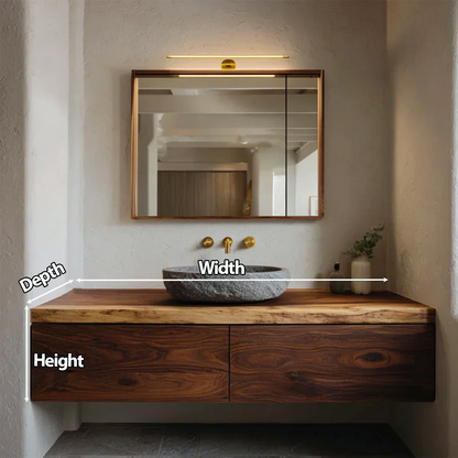 Floating Traditional Bathroom Vanity Cabinet in Natural Solid Wood - Elitegemse