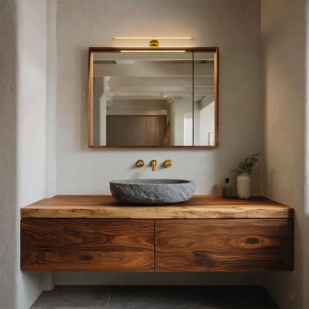 Floating Traditional Bathroom Vanity Cabinet in Natural Solid Wood - Elitegemse