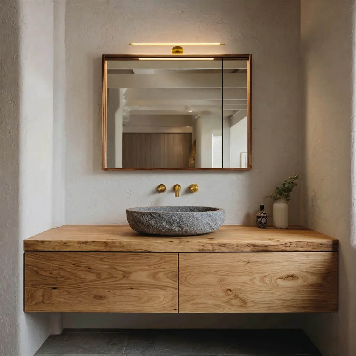 Floating Traditional Bathroom Vanity Cabinet in Natural Solid Wood - Elitegemse