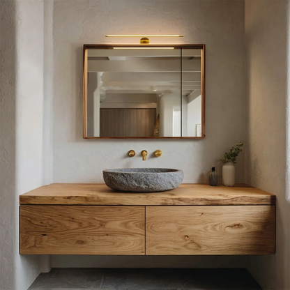 Floating Traditional Bathroom Vanity Cabinet in Natural Solid Wood - Elitegemse