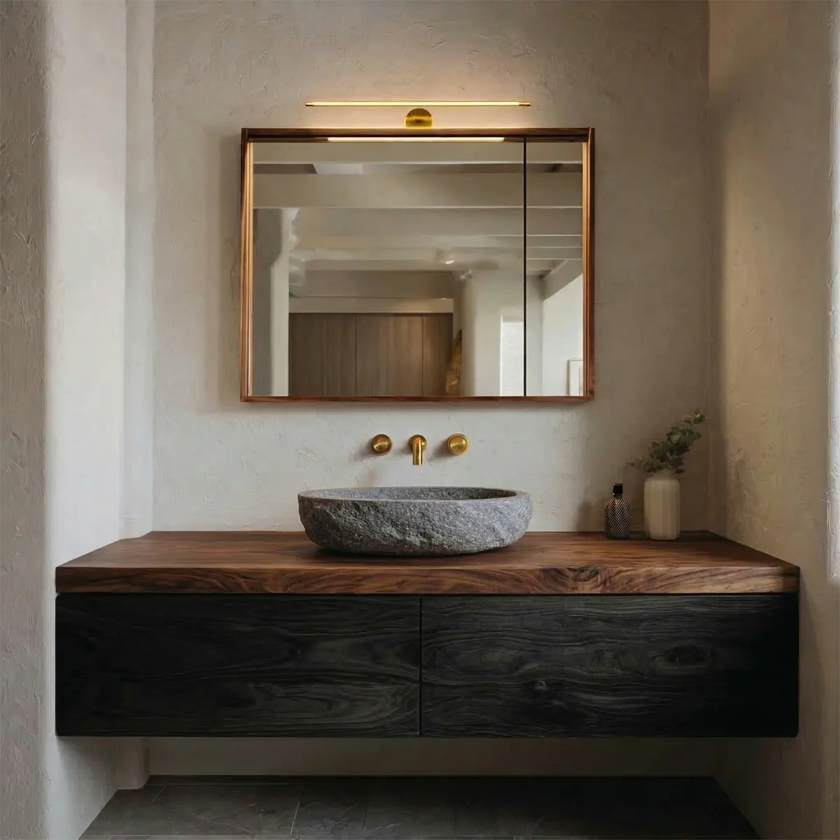 Floating Traditional Bathroom Vanity Cabinet in Natural Solid Wood - Elitegemse