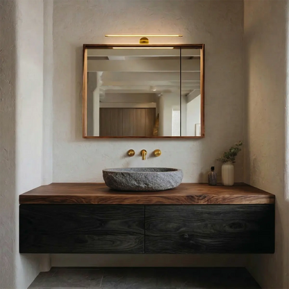 Floating Traditional Bathroom Vanity Cabinet in Natural Solid Wood - Elitegemse