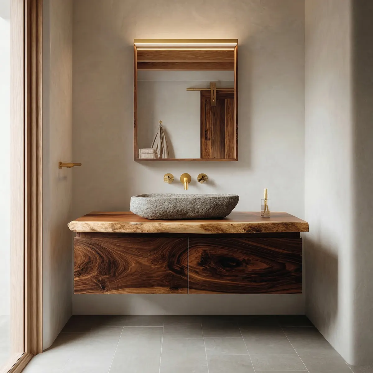 Floating Traditional Bathroom Vanity Cabinet in Natural Solid Wood - Elitegemse