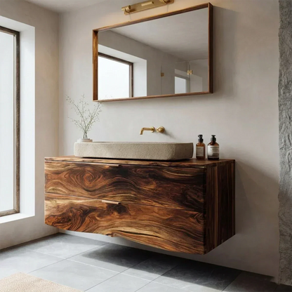 Floating Traditional Bathroom Vanity Cabinet in Natural Solid Wood - Elitegemse