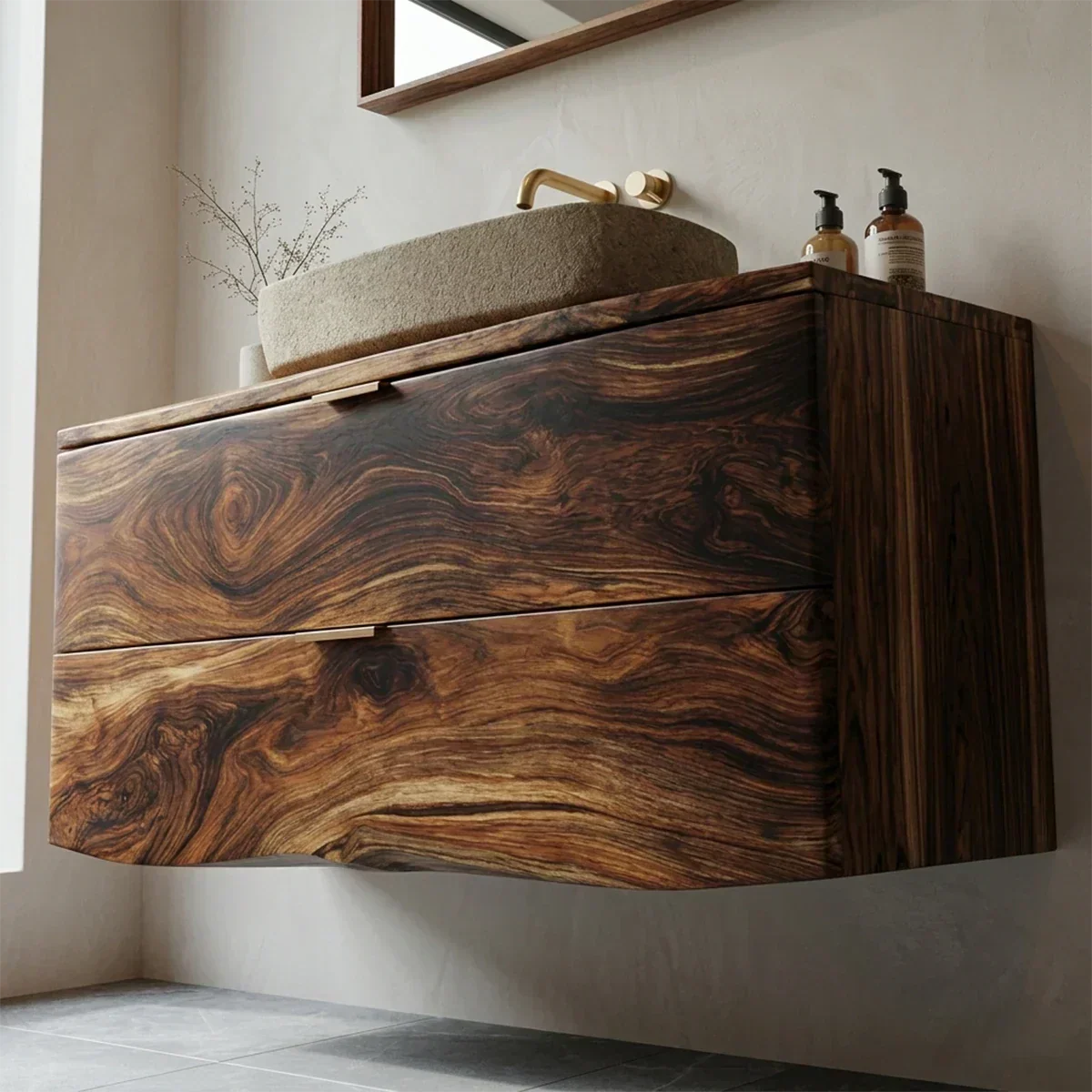 Floating Traditional Bathroom Vanity Cabinet in Natural Solid Wood - Elitegemse