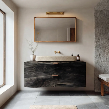 Floating Traditional Bathroom Vanity Cabinet in Natural Solid Wood - Elitegemse