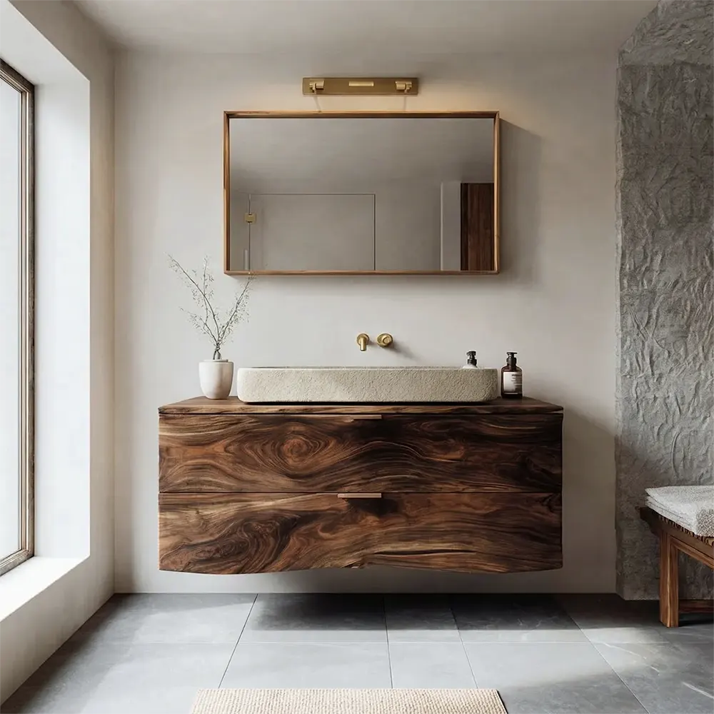Floating Traditional Bathroom Vanity Cabinet in Natural Solid Wood - Elitegemse