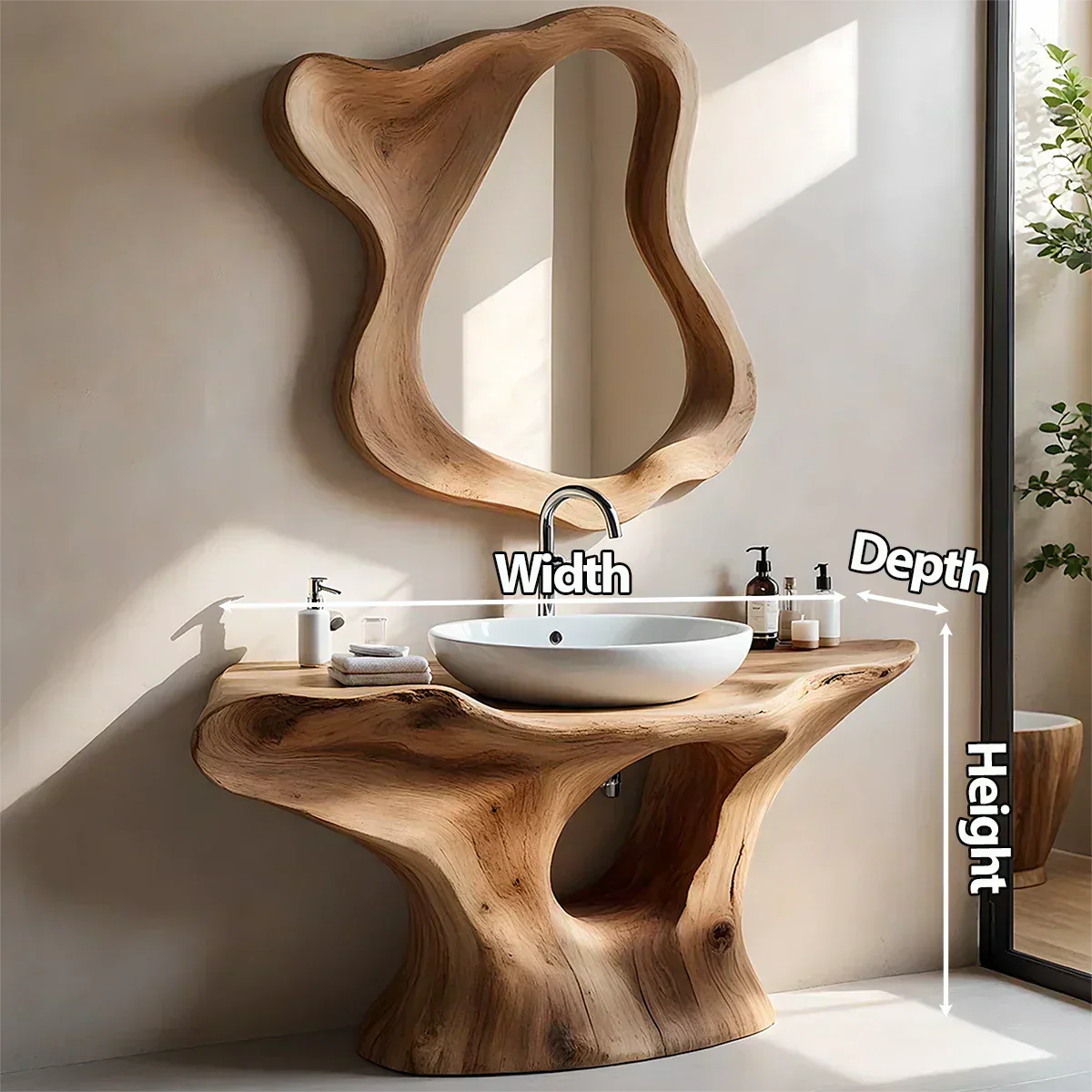 Flow Bathroom Vanity – Natural Solid Wood Sculptural Sink Console - Elitegemse