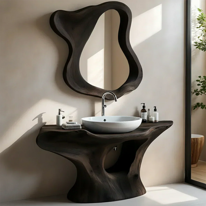 Flow Bathroom Vanity – Natural Solid Wood Sculptural Sink Console - Elitegemse