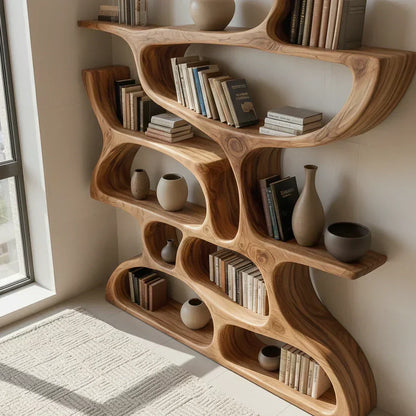 Flow Solid Wood Bookshelf – Sculpted Form Edition - Woodenecho