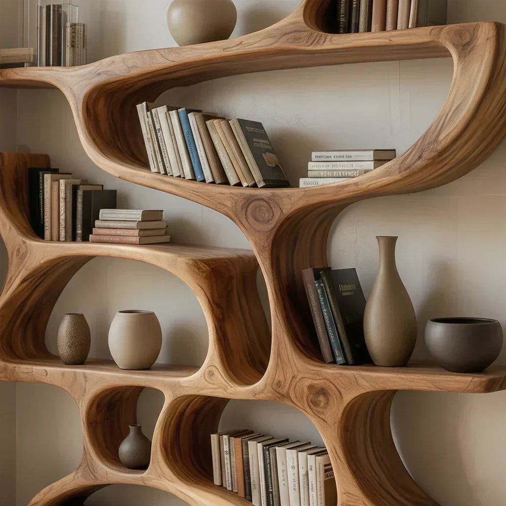 Flow Solid Wood Bookshelf – Sculpted Form Edition - Woodenecho