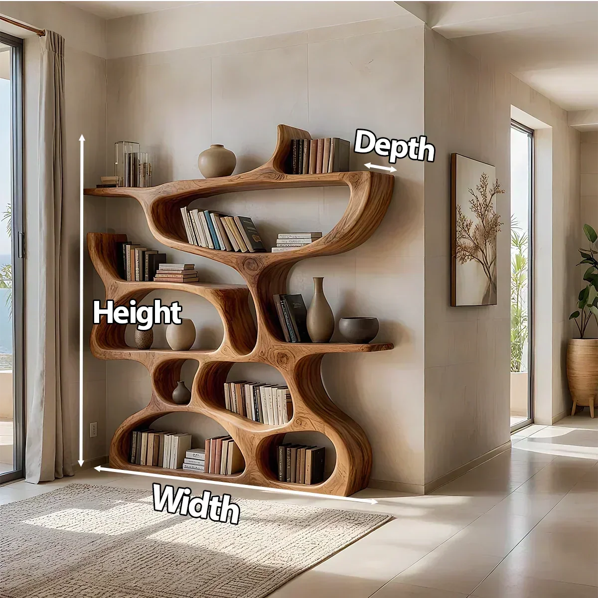 Flow Solid Wood Bookshelf – Sculpted Form Edition - Woodenecho