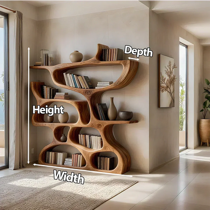 Flow Solid Wood Bookshelf – Sculpted Form Edition - Woodenecho