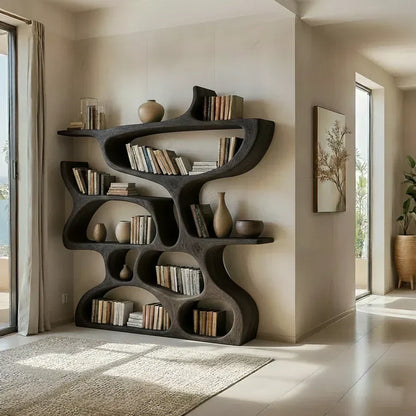 Flow Solid Wood Bookshelf – Sculpted Form Edition - Woodenecho
