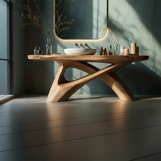 FlowForm Vanity – Modern Sculpted Solid Wood Bathroom Console - Elitegemse