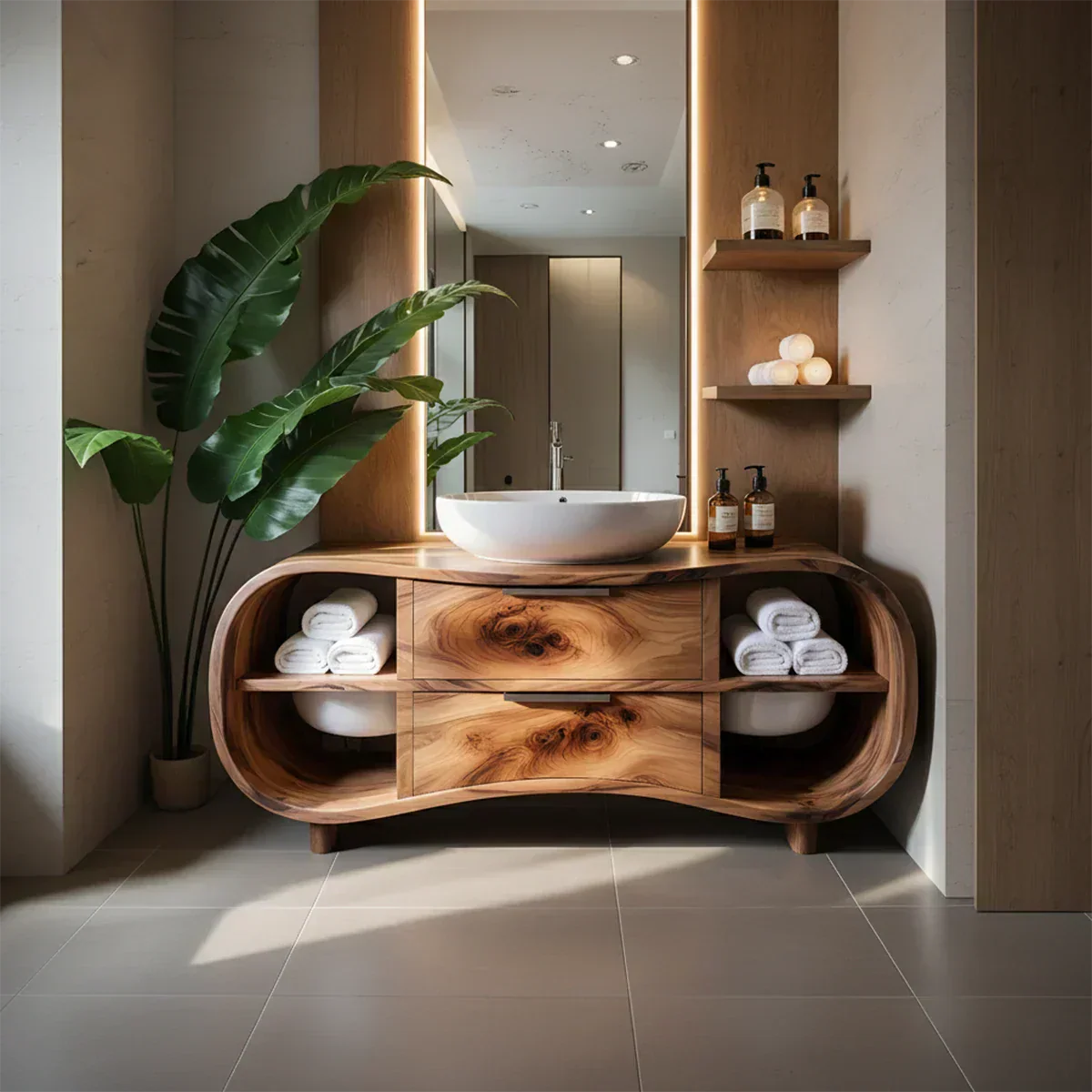 Flowline Bathroom Vanity – Natural Solid Wood Contemporary - Elitegemse