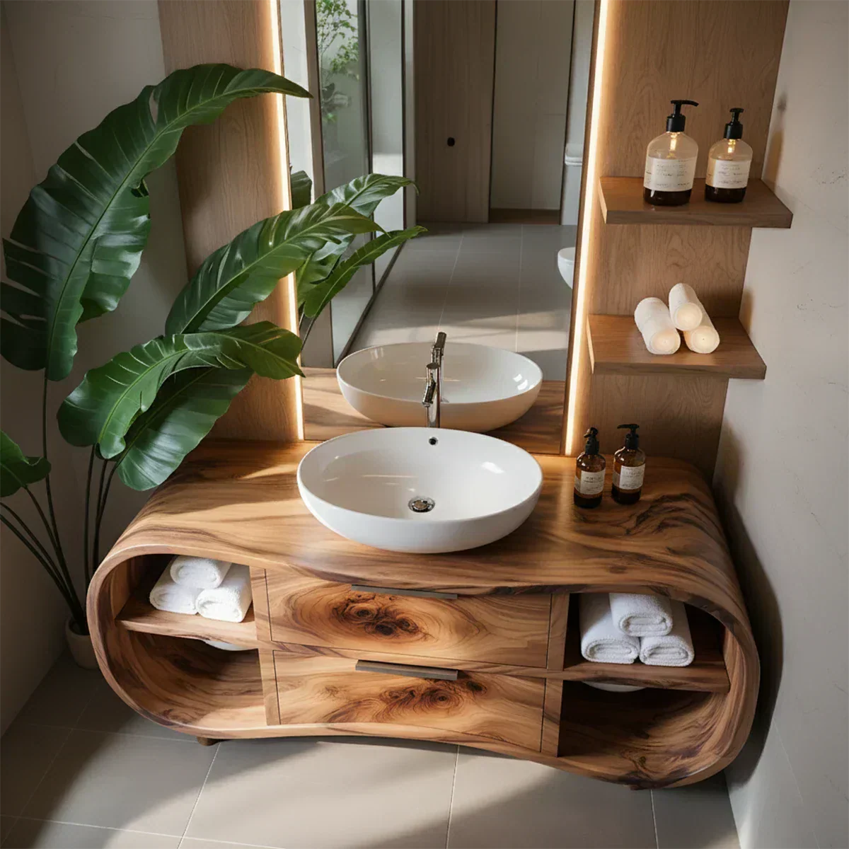Flowline Bathroom Vanity – Natural Solid Wood Contemporary - Elitegemse