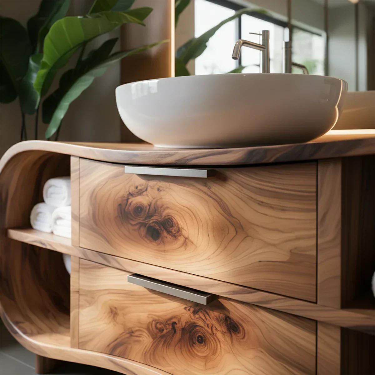Flowline Bathroom Vanity – Natural Solid Wood Contemporary - Elitegemse