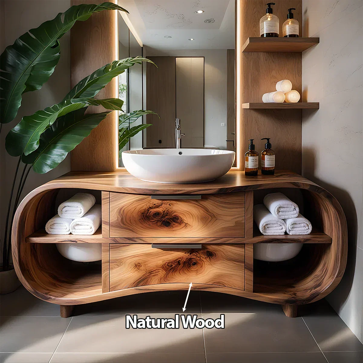 Flowline Bathroom Vanity – Natural Solid Wood Contemporary - Elitegemse