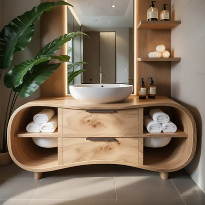 Flowline Bathroom Vanity – Natural Solid Wood Contemporary - Elitegemse