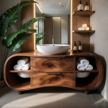 Flowline Bathroom Vanity – Natural Solid Wood Contemporary - Elitegemse