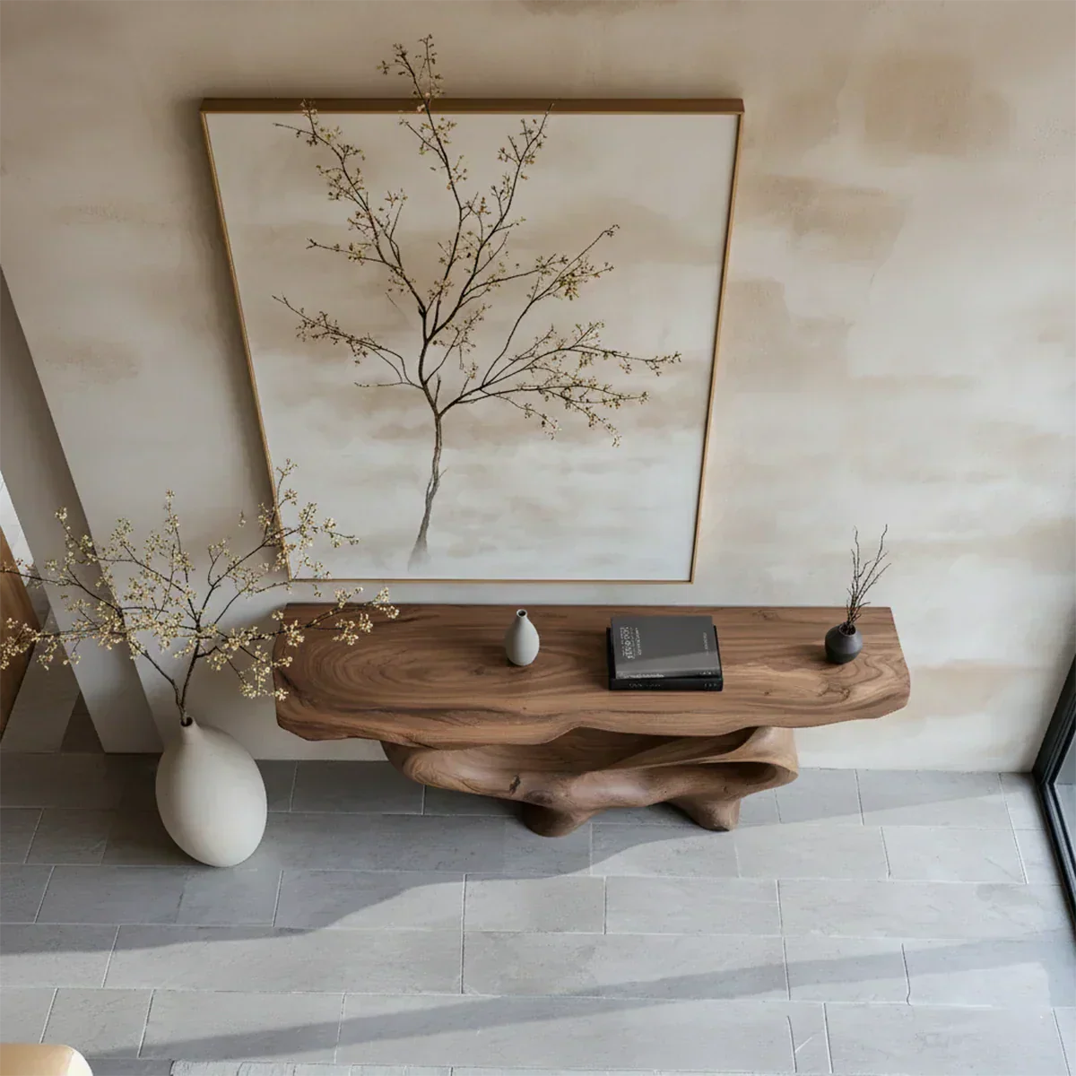 Fluid Sculpted Solid Wood Console Table — Organic Luxury Entryway Art Piece - Elitegemse