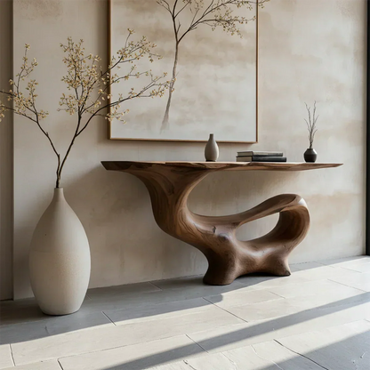 Fluid Sculpted Solid Wood Console Table — Organic Luxury Entryway Art Piece - Elitegemse