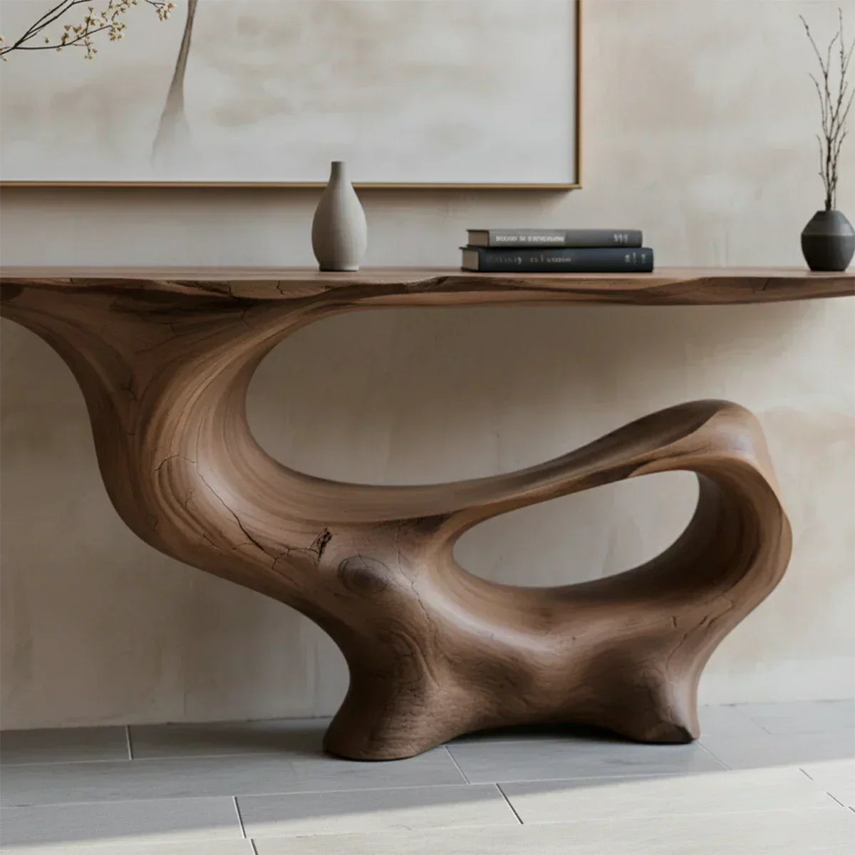 Fluid Sculpted Solid Wood Console Table — Organic Luxury Entryway Art Piece - Elitegemse