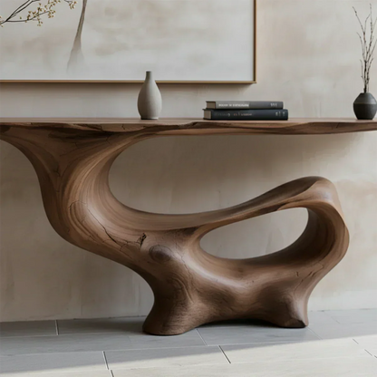 Fluid Sculpted Solid Wood Console Table — Organic Luxury Entryway Art Piece - Elitegemse