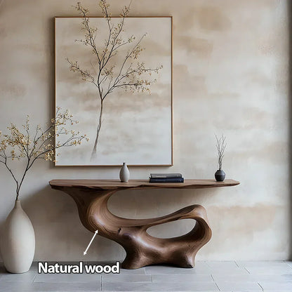 Fluid Sculpted Solid Wood Console Table — Organic Luxury Entryway Art Piece - Elitegemse