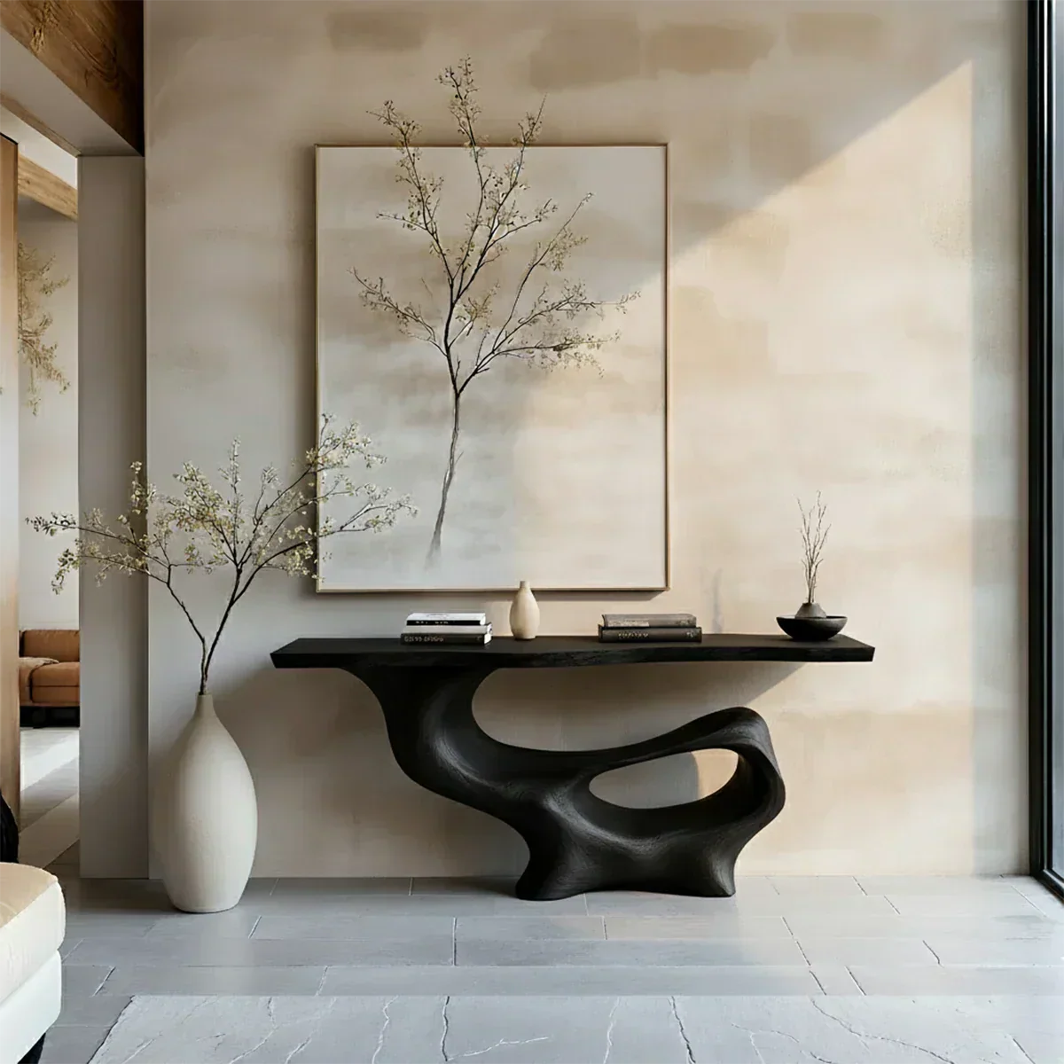 Fluid Sculpted Solid Wood Console Table — Organic Luxury Entryway Art Piece - Elitegemse